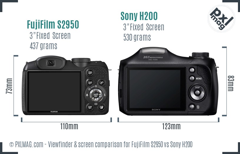 FujiFilm S2950 vs Sony H200 Screen and Viewfinder comparison