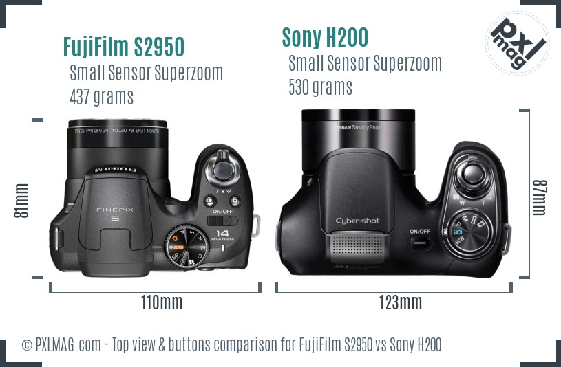 FujiFilm S2950 vs Sony H200 top view buttons comparison