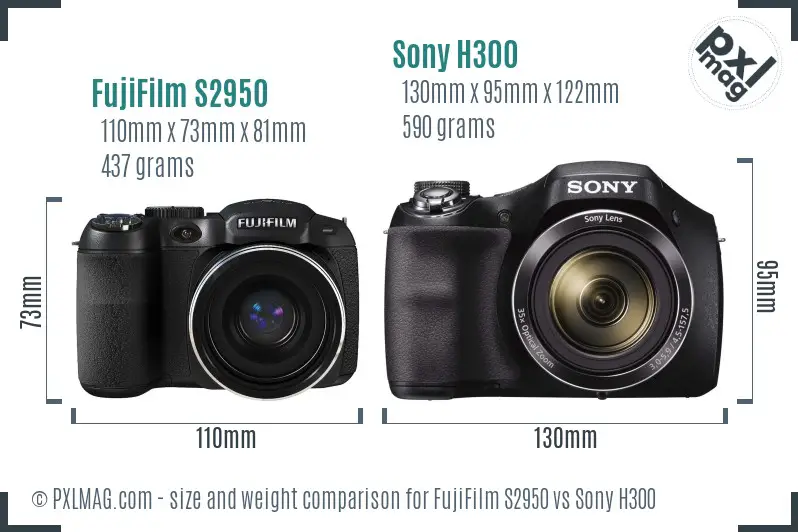 FujiFilm S2950 vs Sony H300 size comparison