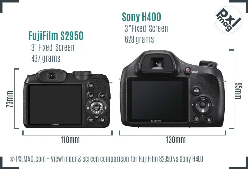 FujiFilm S2950 vs Sony H400 Screen and Viewfinder comparison