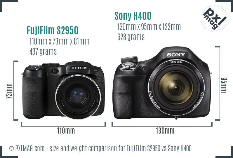 FujiFilm S2950 vs Sony H400 size comparison