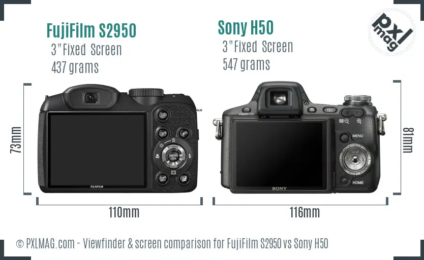 FujiFilm S2950 vs Sony H50 Screen and Viewfinder comparison