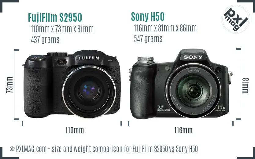 FujiFilm S2950 vs Sony H50 size comparison