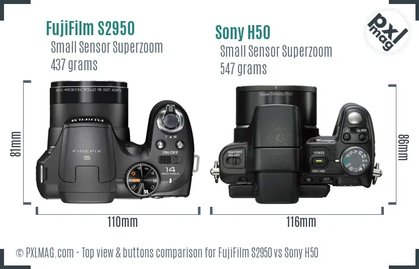 FujiFilm S2950 vs Sony H50 top view buttons comparison