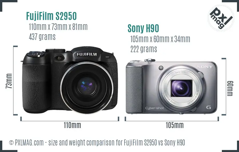 FujiFilm S2950 vs Sony H90 size comparison FujiFilm S2950 vs Sony H90 size comparison
