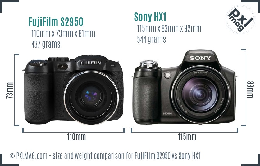 FujiFilm S2950 vs Sony HX1 size comparison