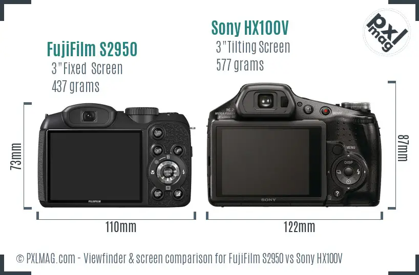 FujiFilm S2950 vs Sony HX100V Screen and Viewfinder comparison