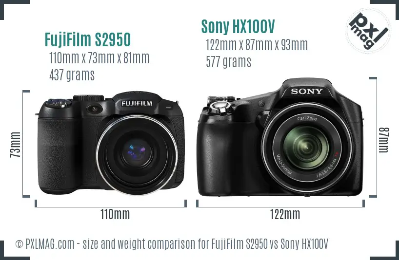 FujiFilm S2950 vs Sony HX100V size comparison