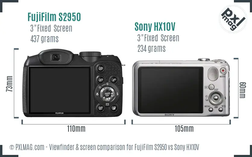 FujiFilm S2950 vs Sony HX10V Screen and Viewfinder comparison