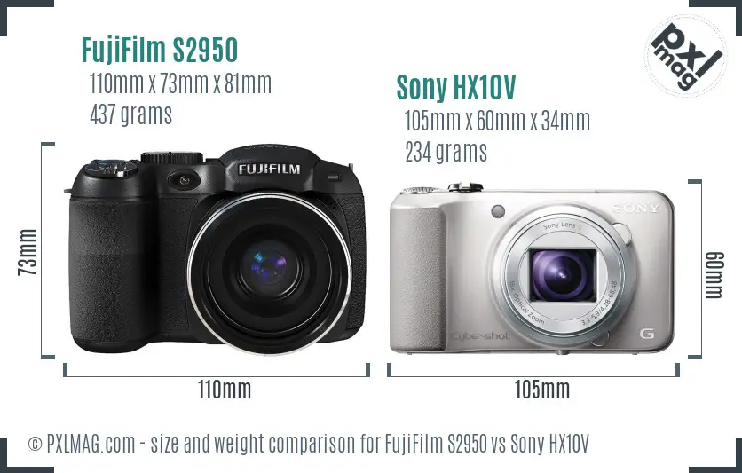 FujiFilm S2950 vs Sony HX10V size comparison