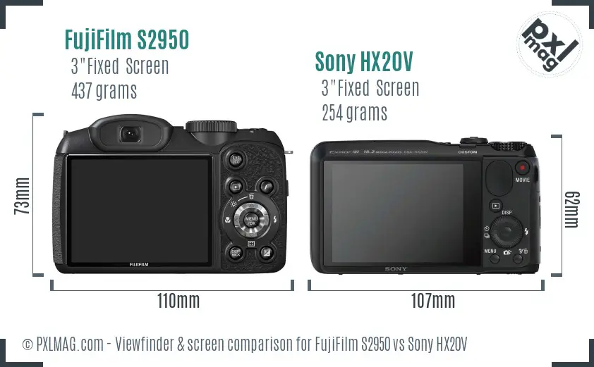 FujiFilm S2950 vs Sony HX20V Screen and Viewfinder comparison