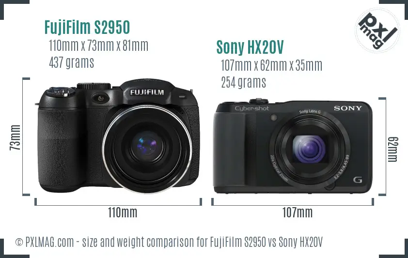 FujiFilm S2950 vs Sony HX20V size comparison