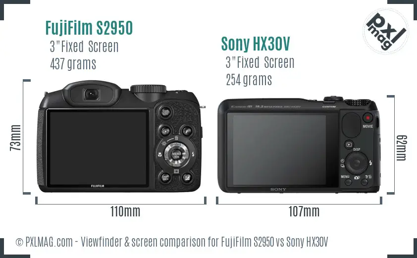 FujiFilm S2950 vs Sony HX30V Screen and Viewfinder comparison