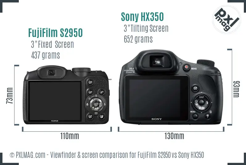 FujiFilm S2950 vs Sony HX350 Screen and Viewfinder comparison