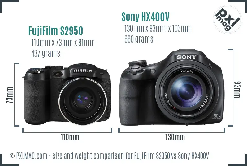 FujiFilm S2950 vs Sony HX400V size comparison