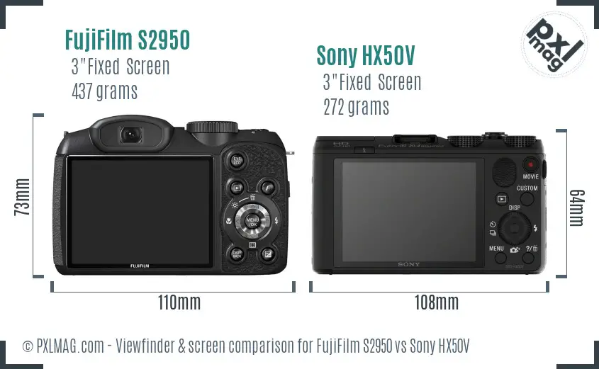 FujiFilm S2950 vs Sony HX50V Screen and Viewfinder comparison