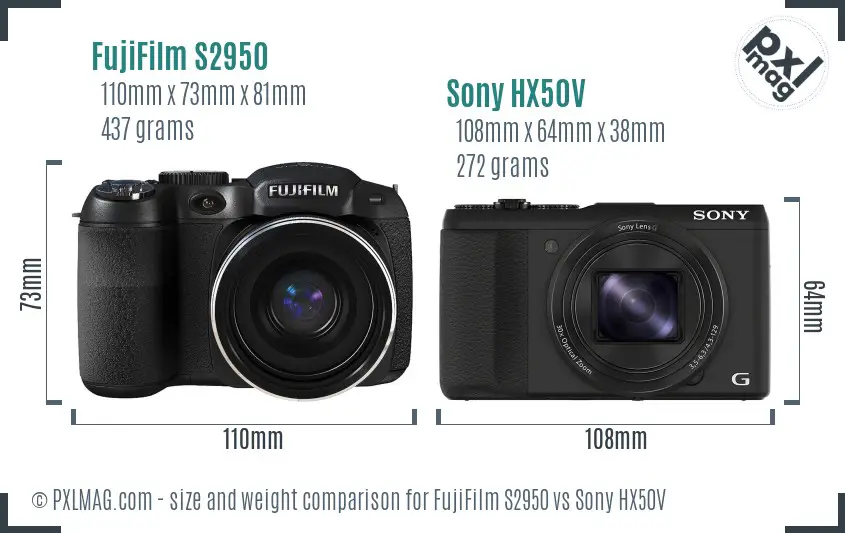FujiFilm S2950 vs Sony HX50V size comparison