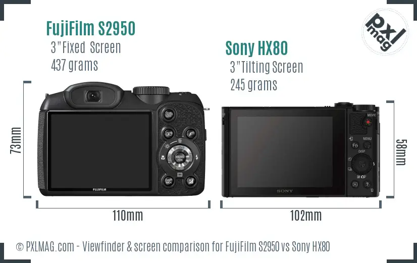 FujiFilm S2950 vs Sony HX80 Screen and Viewfinder comparison