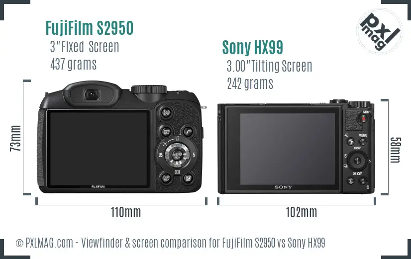 FujiFilm S2950 vs Sony HX99 Screen and Viewfinder comparison