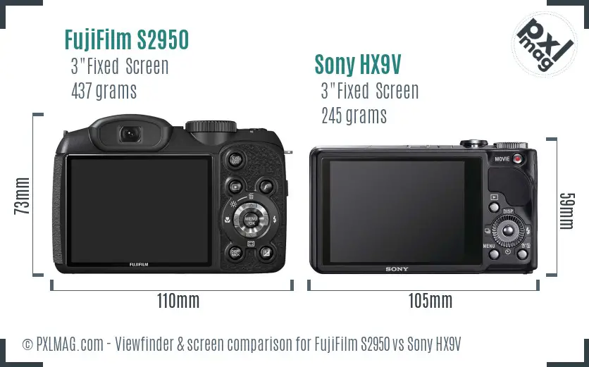 FujiFilm S2950 vs Sony HX9V Screen and Viewfinder comparison