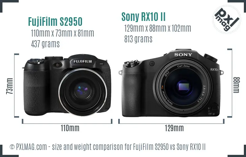 FujiFilm S2950 vs Sony RX10 II size comparison