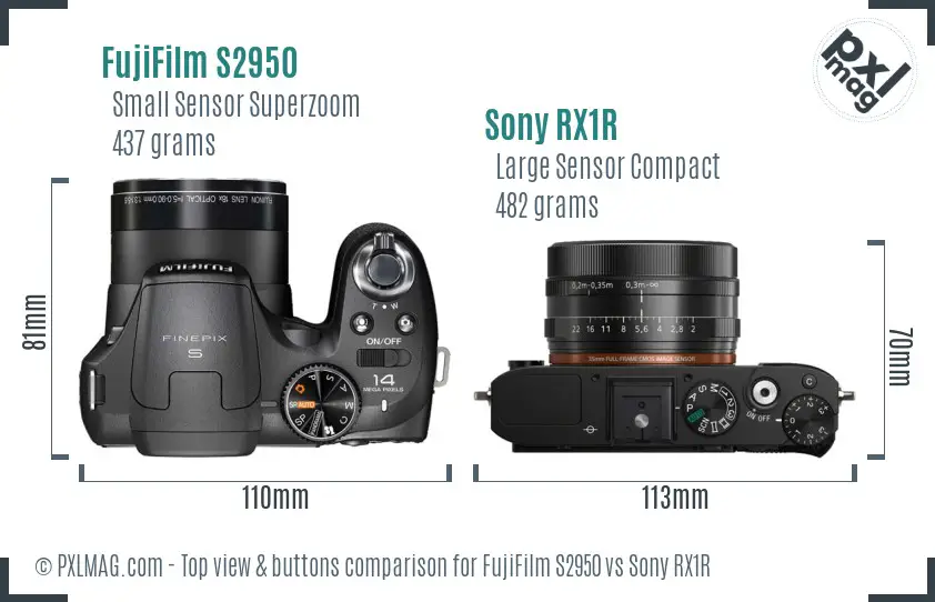 FujiFilm S2950 vs Sony RX1R top view buttons comparison