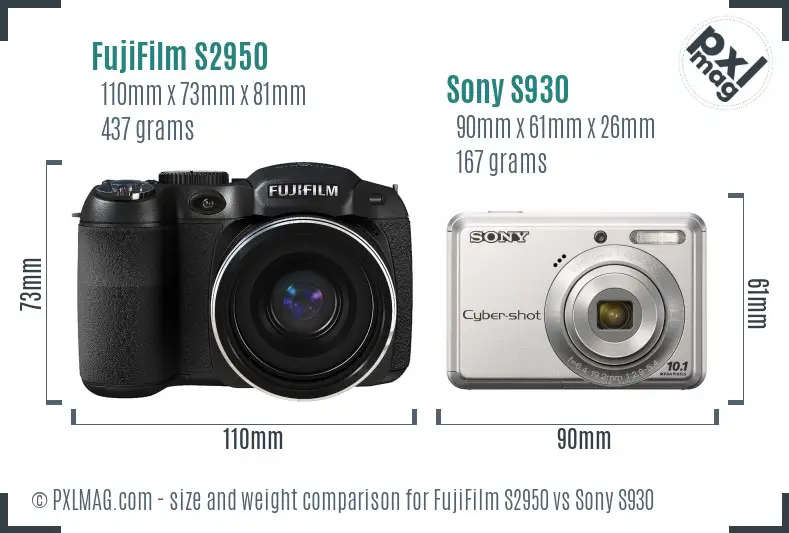 FujiFilm S2950 vs Sony S930 size comparison