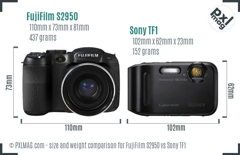 FujiFilm S2950 vs Sony TF1 size comparison