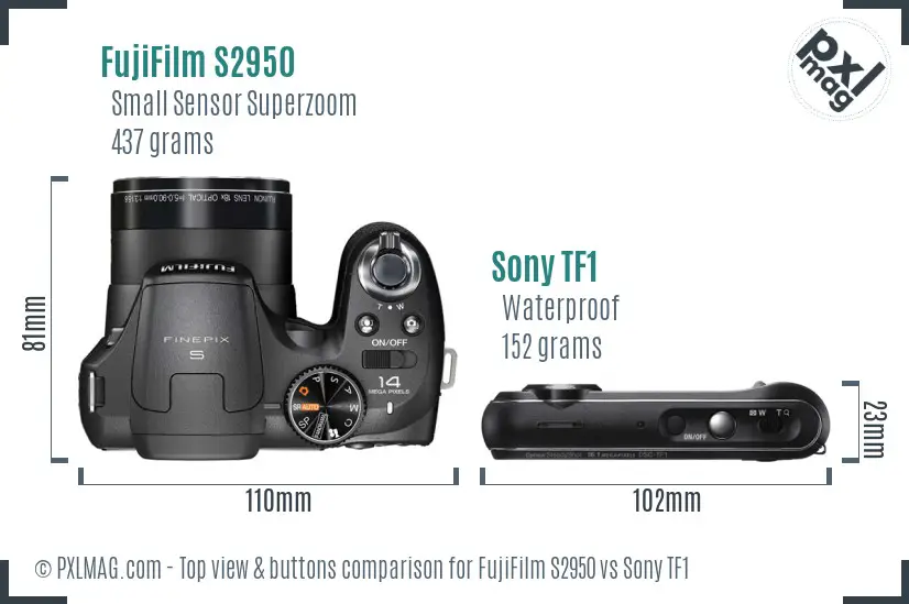 FujiFilm S2950 vs Sony TF1 top view buttons comparison