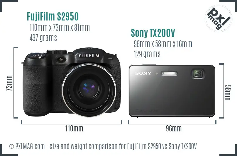 FujiFilm S2950 vs Sony TX200V size comparison