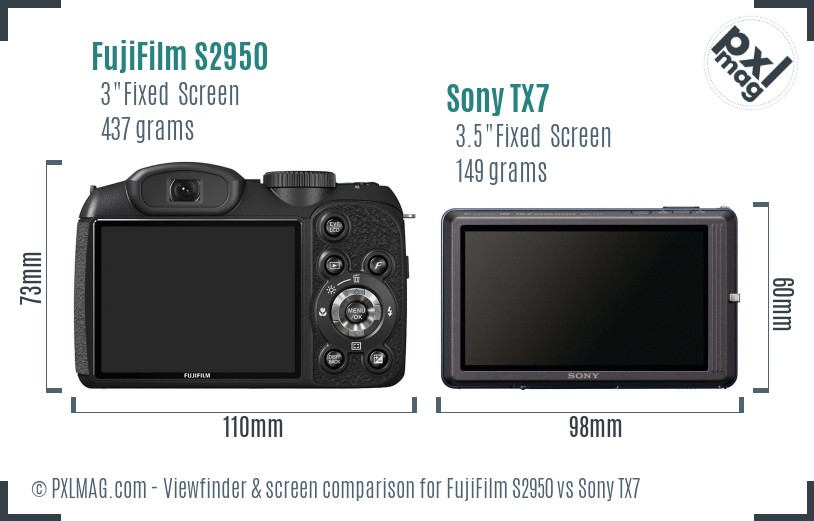 FujiFilm S2950 vs Sony TX7 Screen and Viewfinder comparison