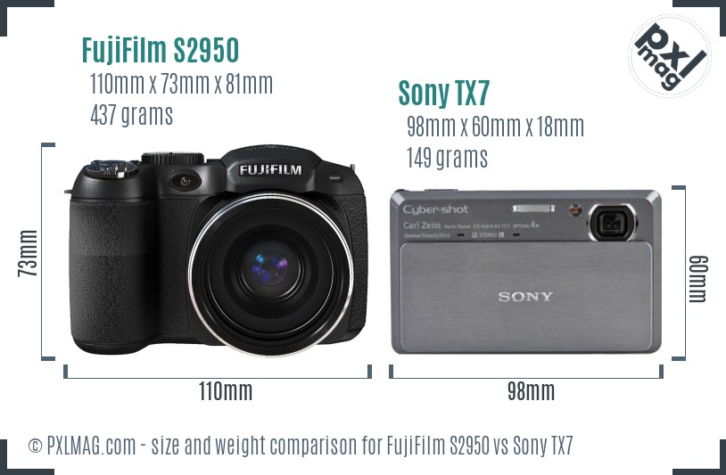 FujiFilm S2950 vs Sony TX7 size comparison