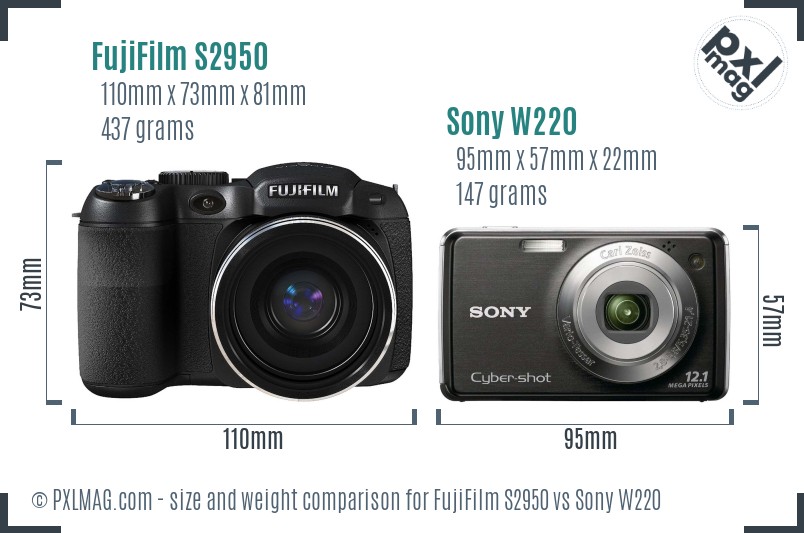 FujiFilm S2950 vs Sony W220 size comparison