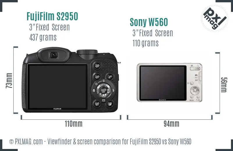 FujiFilm S2950 vs Sony W560 Screen and Viewfinder comparison
