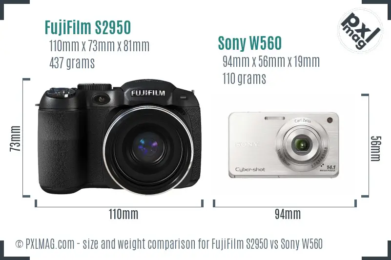FujiFilm S2950 vs Sony W560 size comparison FujiFilm S2950 vs Sony W560 size comparison