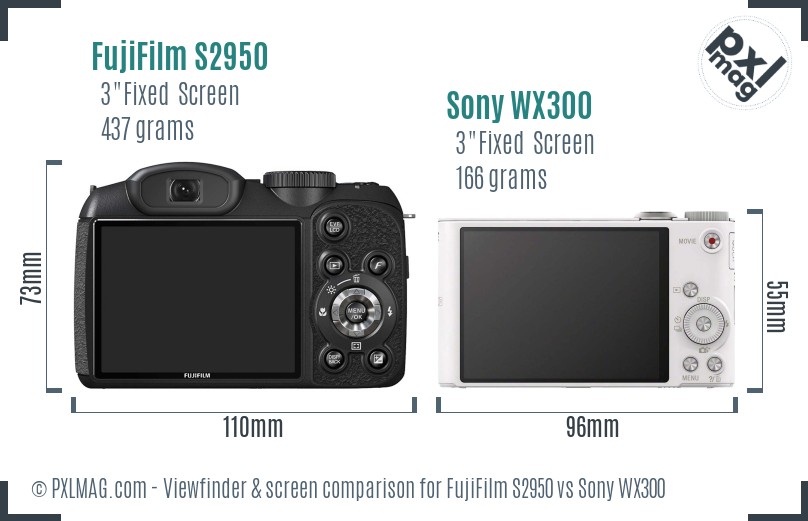 FujiFilm S2950 vs Sony WX300 Screen and Viewfinder comparison