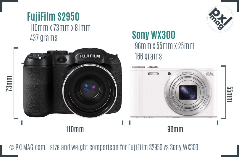 FujiFilm S2950 vs Sony WX300 size comparison