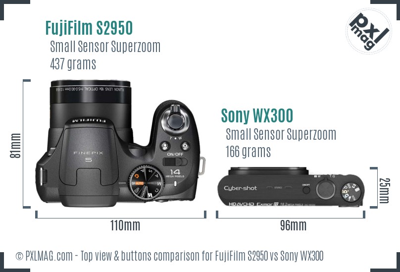 FujiFilm S2950 vs Sony WX300 top view buttons comparison