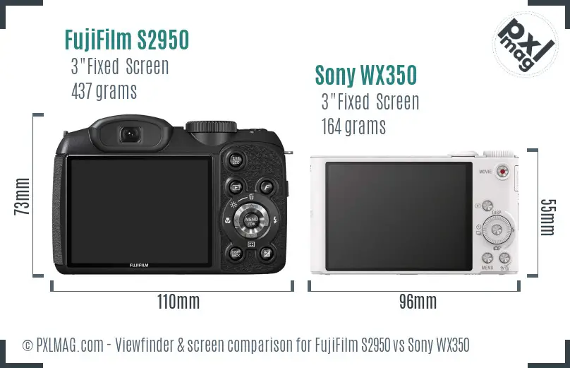 FujiFilm S2950 vs Sony WX350 Screen and Viewfinder comparison