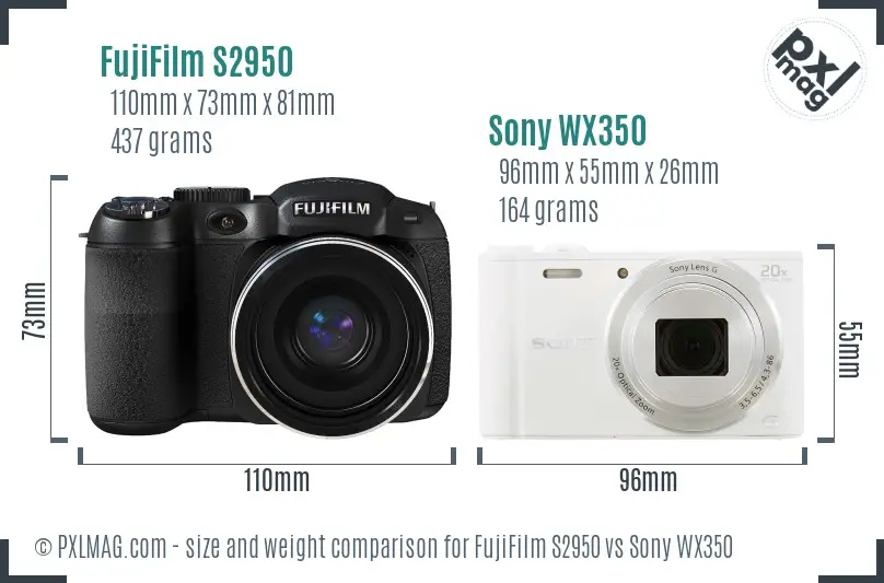 FujiFilm S2950 vs Sony WX350 size comparison