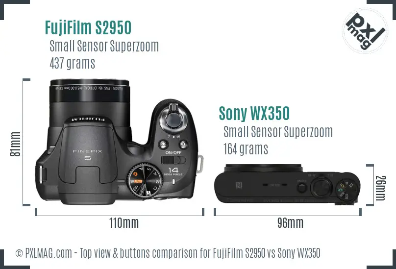 FujiFilm S2950 vs Sony WX350 top view buttons comparison