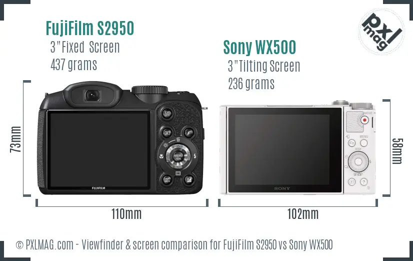 FujiFilm S2950 vs Sony WX500 Screen and Viewfinder comparison