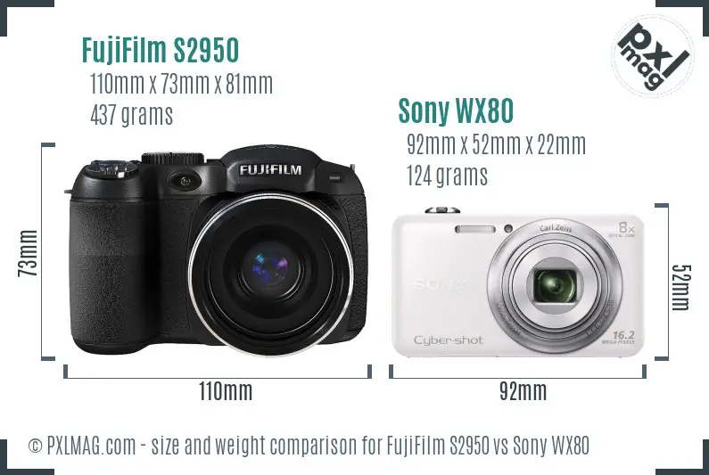 FujiFilm S2950 vs Sony WX80 size comparison
