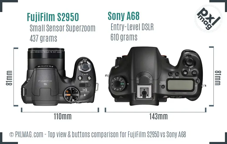 FujiFilm S2950 vs Sony A68 top view buttons comparison