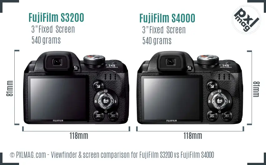 FujiFilm S3200 vs FujiFilm S4000 Screen and Viewfinder comparison
