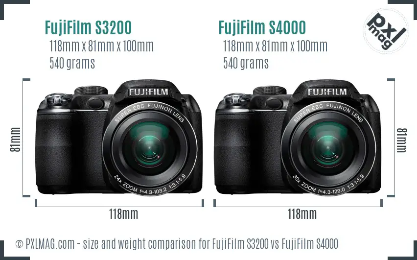 FujiFilm S3200 vs FujiFilm S4000 size comparison
