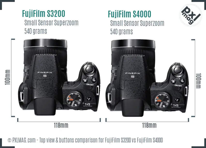 FujiFilm S3200 vs FujiFilm S4000 top view buttons comparison