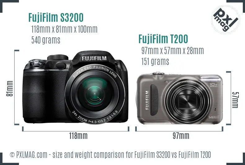 FujiFilm S3200 vs FujiFilm T200 size comparison