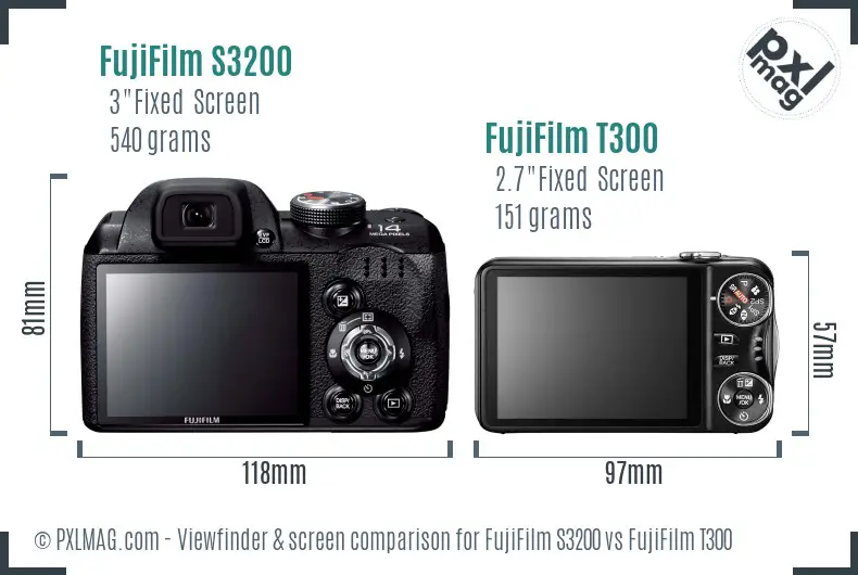 FujiFilm S3200 vs FujiFilm T300 Screen and Viewfinder comparison FujiFilm S3200 vs FujiFilm T300 Screen and Viewfinder comparison