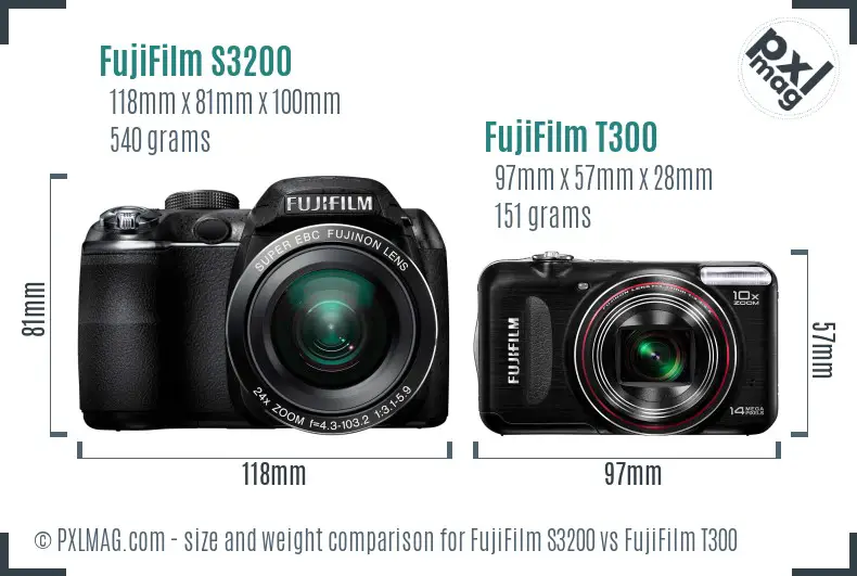 FujiFilm S3200 vs FujiFilm T300 size comparison FujiFilm S3200 vs FujiFilm T300 size comparison